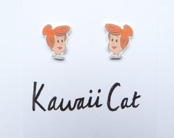 Sterling Silver Wilma Flintstone Flintstones Stud Earrings Cute Kawaii 90s TV Earrings Jewellery Pop Culture Theme Party Accessories