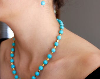 AAA+ Authentic, Genuine, Natural,Best Quality Arizona Sleeping Beauty Turquoise with 18k solid Gold Necklace With Matching Earrings
