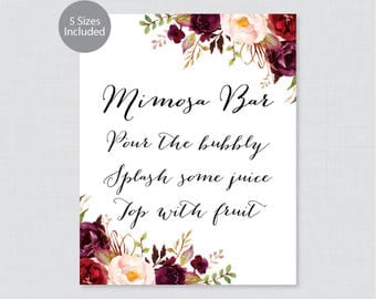 Printable Mimosa Bar Sign - Marsala Floral Mimosa Bar Sign - Rustic Flower Wedding Bar Sign or Poster, 5x7, 8x10, 11x14, 16x20, 18x24 0006