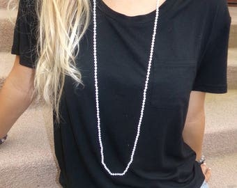 White double wrap beaded necklace, Small beaded double wrap necklace