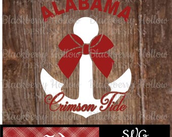 Alabama Crimson Tide Anchor, Cut Files, SVG, Silhouette, DXF, Heat Transfer Projects