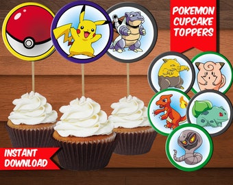 Pokemon Cupcake Toppers-Printables Pokemon Toppers-Pokemon Favors-Digital Pokemon Cupcake Toppers-Pokemon Birthday-Party Decoration-DIGITAL
