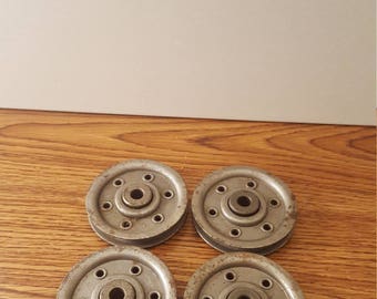Set of 4 Vintage Metal Pulleys with Ball Bearing Hubs