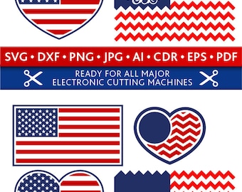 American Flag Svg 4th of July American Flag Monogram Frames Svg US Flag Cut Files Silhouette Studio Cricut Svg Dxf Jpg Png Eps Pdf Ai Cdr