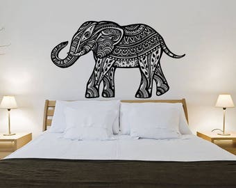 Elephant Wall Decal Boho Decals Indian Boho Bedding Home Decor Elephant Decal Nursery Bedroom Yoga Studio Decor Vinyl Sticker S104