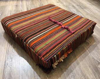 Striped Pouf Tufted Floor Cushion Floor Pillow Bench Cushion Square Pouf Moroccan Pouf Kilim Pouf Knit Pouf Cushion Cover P15003