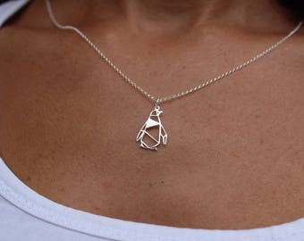 Penguin Necklace, Origami Necklace, Dainty Necklace, Minimalist Necklace, Layered Necklace, Penguin Pendant, Gold Necklace, Sterling Silver