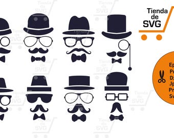 moustache svg, hat svg, monkey svg, glasses svg, bigotes svg, anteojos svg, Clipart, Digital design, files for cricut, svg english sir