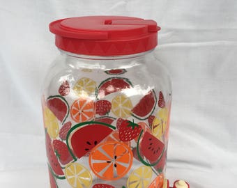 Vintage 1 Gallon Glass Drink Dispenser with Orange,Lemon,Water Melon & Strawberry, Sun Tea Jar