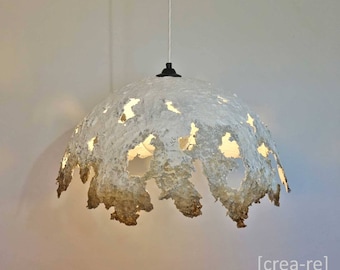 Suspension lamp made of papier-mâché, white/bronze, cinema, upcycling
