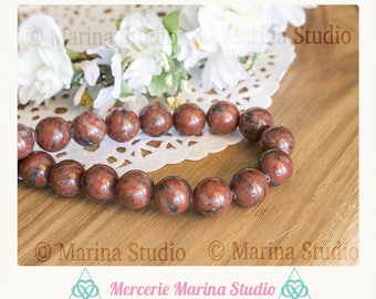 4 beads Jasper 12mm natural red poppy jasper - round beads