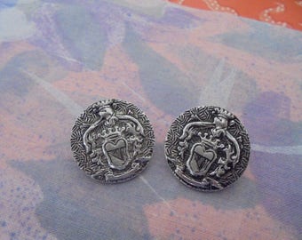 Set of 2 Vintage silver 21 mm buttons
