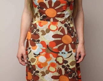 1960's Floral Hippie Strapless Dress
