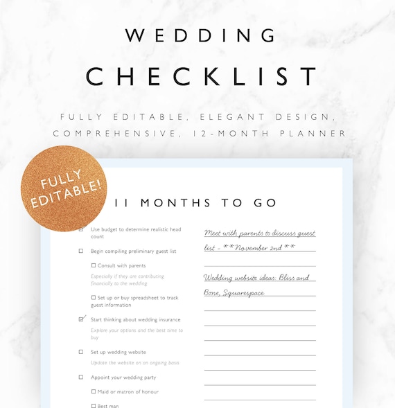 editable wedding checklist 12 month wedding planner