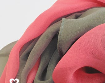 Silk Beige Peach Orange Pink Green Shaded Pleated Unique Fashion Scarf main image 1