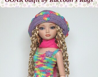 OOAK Ellowyne Wilde set "GLASTONBURY" crochet outfit. For Ellowyne Wilde & friends. Dress, Hat, and floaty scarf.
