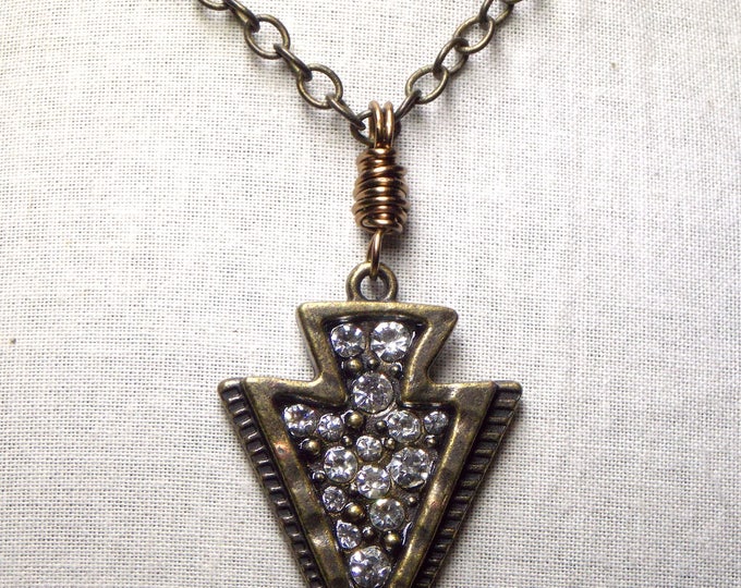Arrowhead Choker Rhinestone Arrow Necklace Boho Bohemian Layering Brass Jewelry Gift Simple Choker Minimalist