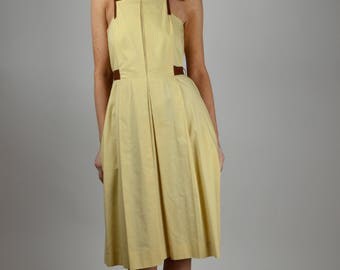 Vintage Dress, 40s Dress, Cotton Dress, Yellow Dress, Day Dress, 40s Sundress, Modern Dress, Summer Dress, Sleeveless Dress, 1940s Dress