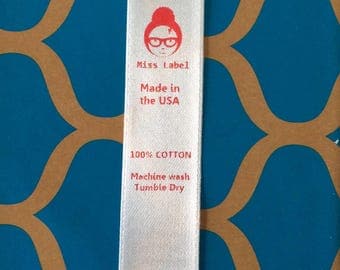 New! RED 100 Small Custom printed Satin clothing labels - Fast turnaround time. Free shipping in US