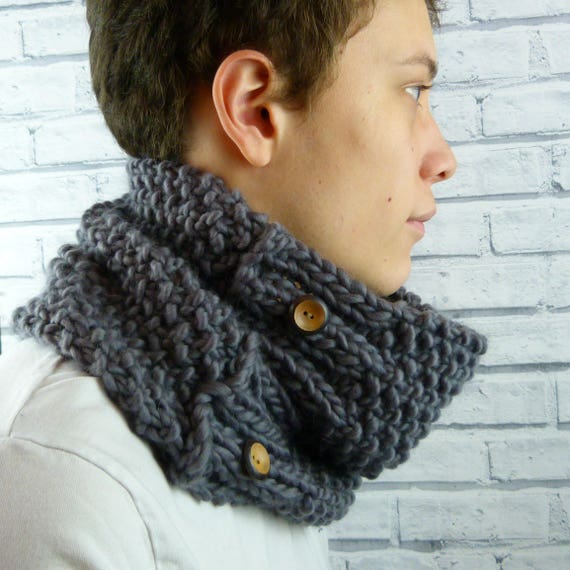Men's Cowl Gray Handknitted Cowl scarf neckwarmer 100%