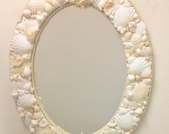 Seashell Mirror - 24" x 30" - with optional Cording - beach decor coastal sea shell nautical