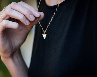 Marbled Stone Triangle Necklaces, Gold Bridesmaid Necklaces, Spring Charm, Small Lapis Stone Colorful Triangle, Portland Jewelry