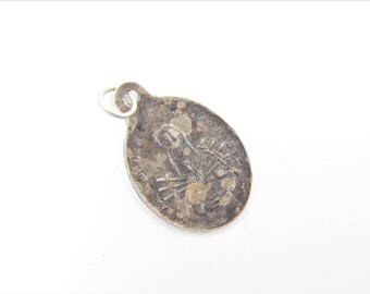 Antique Sterling Silver Jesus Christ - Seven Sorrows Rosary Medal - Catholic Medal - Virgin Mary Religious Charm - Rosary Supplies - 029