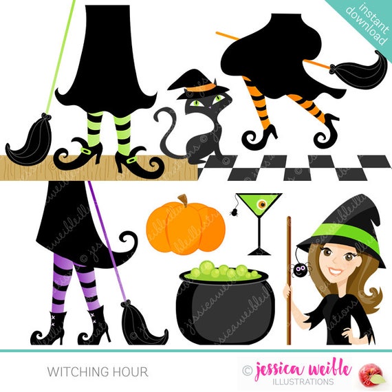 Witching Hour Cute Digital Clipart - Commercial Use OK - Witch Clipart, Witch Graphics, Witch Feet, Digital Art Il_570xn