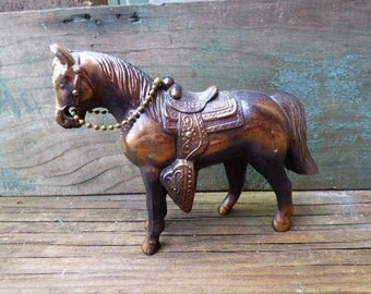 Vintage horse statue Copper Western saddle equestrian figurine