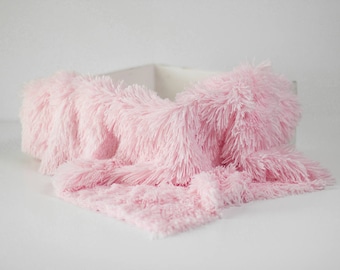 Pink Pelagio Faux Fur Nest Photography Prop Rug Newborn Baby Toddler 27x30