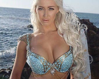 White Blonde Daenerys Cosplay Wig / Custom Braided Khaleesi Costume Lace Front Wig Game of Thrones Targaryen Pose Wigs / Princess Series