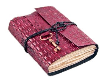 Burgundy Alligator Embossed Leather Journal - Leather Journal - Tea Stained Paper - Ready to Ship - Key - Bookmark - Travel Journal - Diary