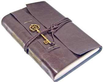 Large Dark Brown Faux Leather Journal - Blank Paper - Prayer Journal - Travel Journal - Ready to Ship - Large Journal - Key - Notebook -