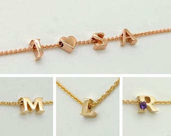 14K Gold Letter Necklace - Tiny Initial Necklace - Small Gold Charm - Tiny Initial Charm Necklace - Dainty Letter Necklace