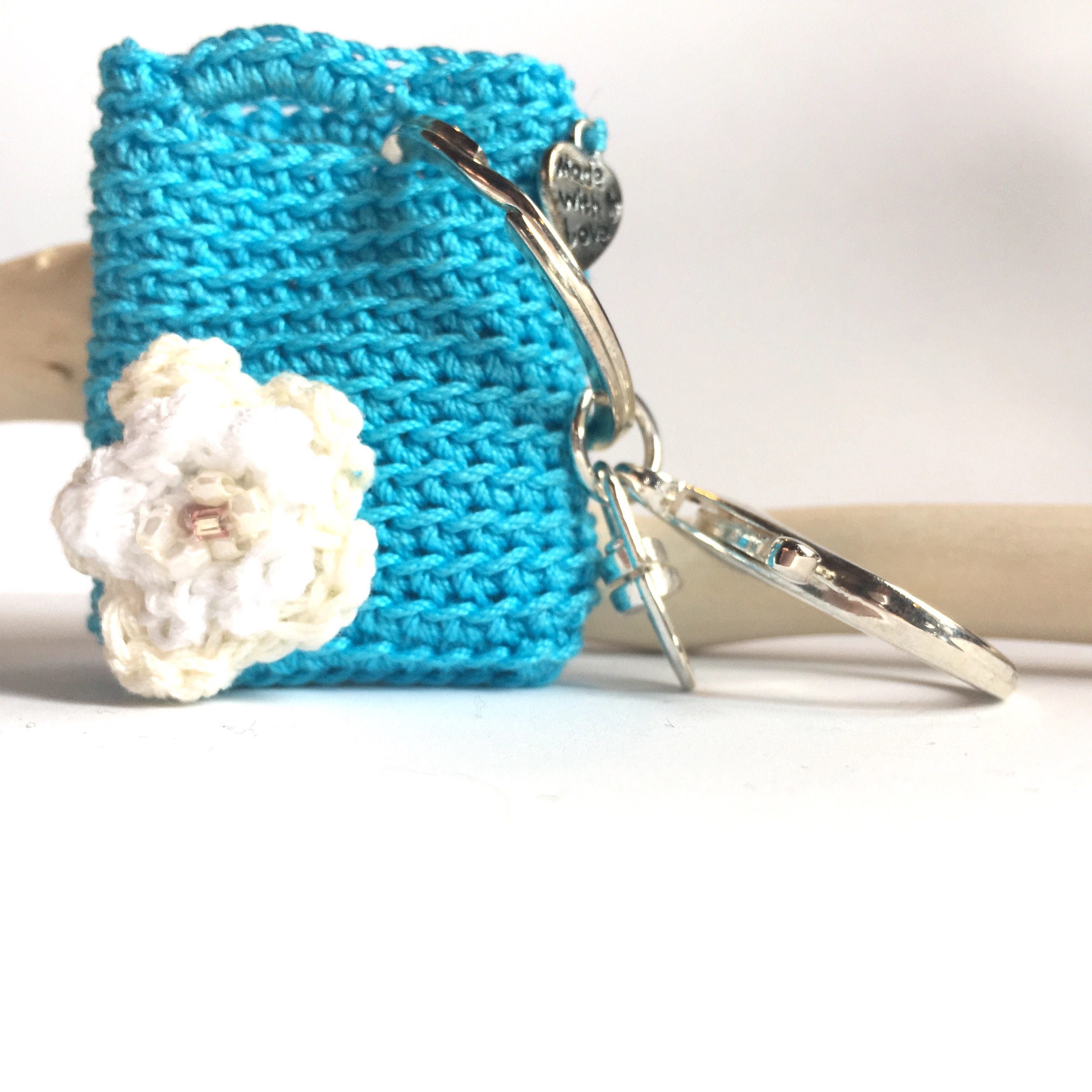 Key holder Crochet purse keychain Turquoise purse key