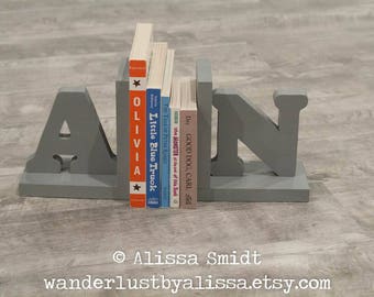 initial wooden bookends