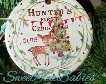 Baby's first Christmas ornament, deer ornament, fox ornament, bear ornament, raccoon, Christmas ornament for baby, personalized ornament,