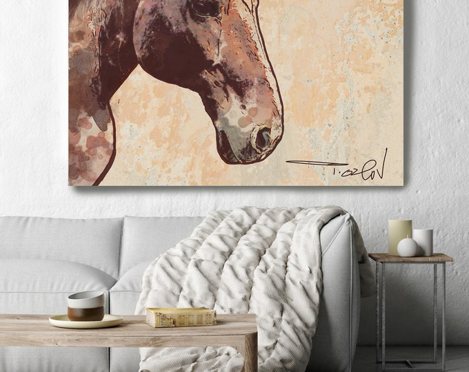 Rosie Horse 3. Large Horse, Farmhouse Horse Wall Decor, Brown Rustic Horse, Large Contemporary Canvas Art Print up to 48" by Irena Orlov