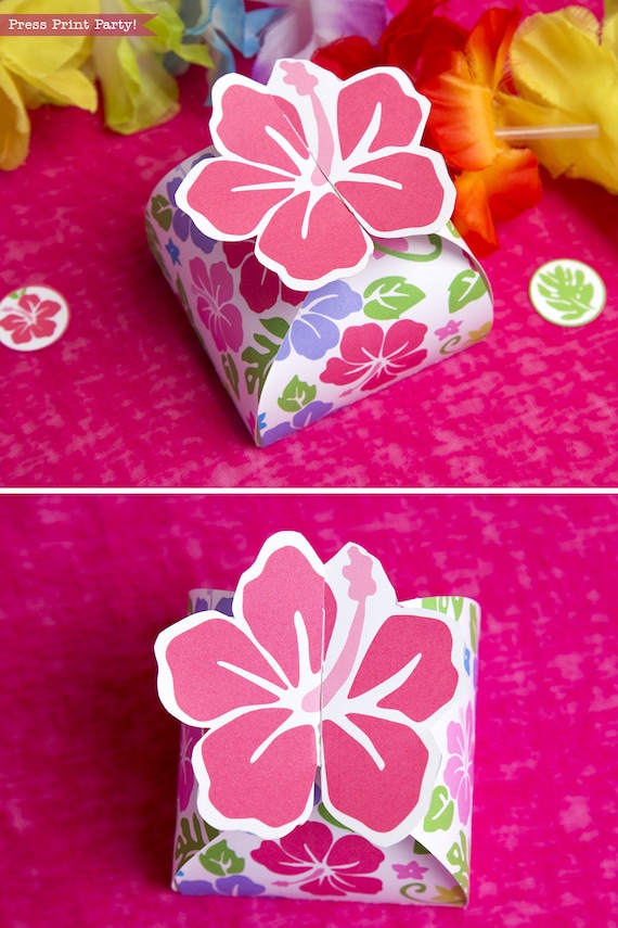 Luau Gift Box printable, Luau Party Favor, Moana Favor Box, Treat Box, Hibiscus Box, Luau Party Supplies, Birthday Favor, INSTANT DOWNLOAD Il_570xn