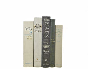 Gray BOoks, Antique Decorative books, Taupe Grey Book Collection, Old Book Decor Instant Library, Beige Book Bundle, Vintage Book Set