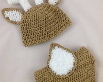 Baby Deer Outfit - Baby Deer Hat - Baby Deer Nursery - Woodland Baby Shower - Newborn Deer Outfit - Crochet Deer Hat - Deer Baby Shower