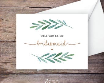 Printable Green Garden Will You Be My Bridesmaid Card, Greenery, Instant Download Greeting Card, Be My Bridesmaid, Wedding Card – Waverly