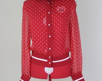 Polka Dotted Little R.E.D. Valentino Riding Hoody || Medium || 1990s || RED Valentino || Designer || Red Silk Hoody