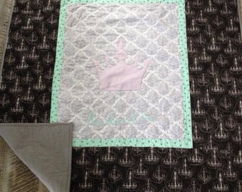 Baby girl nursery bedding item - Lilac Baby Blanket - Homemade Baby quilts for sale - Crib size quilt - Chandelier Baby Bedding Crown