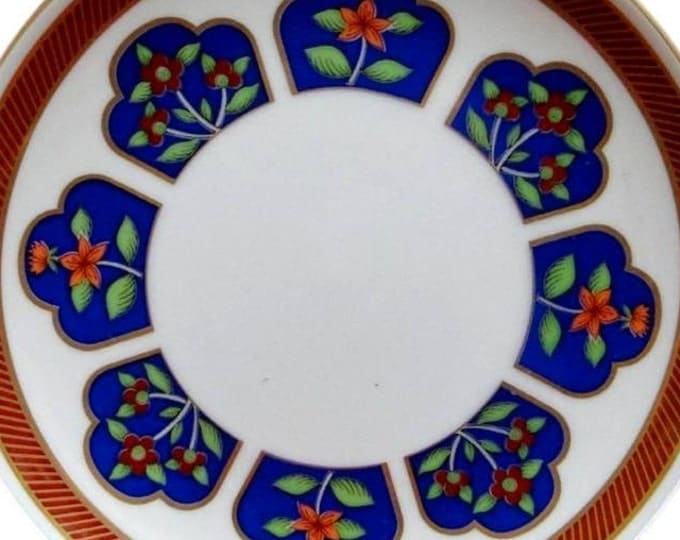 Fitz & Floyd FIT38 Salad Plate Flowers Red Gold Cloisonne Cobalt Blue Floral China Plate (s) 7 5/8"