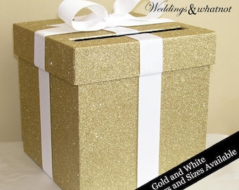 Gold Glittered Wedding Card Box with Bow
