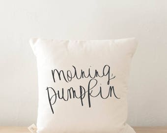 Throw Pillow - Morning Pumpkin, calligraphy, home decor, fall decor, housewarming gift, cushion cover, throw pillow, seasonal pillow