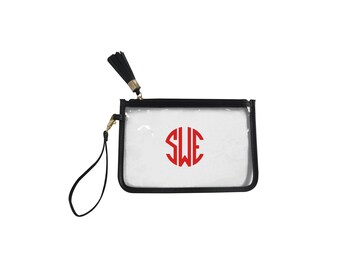 Clear Monogram Wrist Clutch, Clear Stadium Clutch, Game Day Clear Clutch, Customized Clear Clutch, Go Team Bag, Clear Wrist Clutch Bag