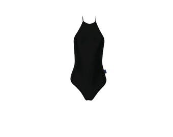 Black high neck halter one piece swimsuit