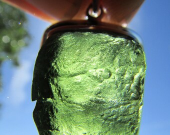Moldavite Pendant - Raw Moldavite Meteorite Stone in Sterling Silver, Moldavite Necklace - Moldavite Jewelry - Raw Moldavite Crystal Pendant